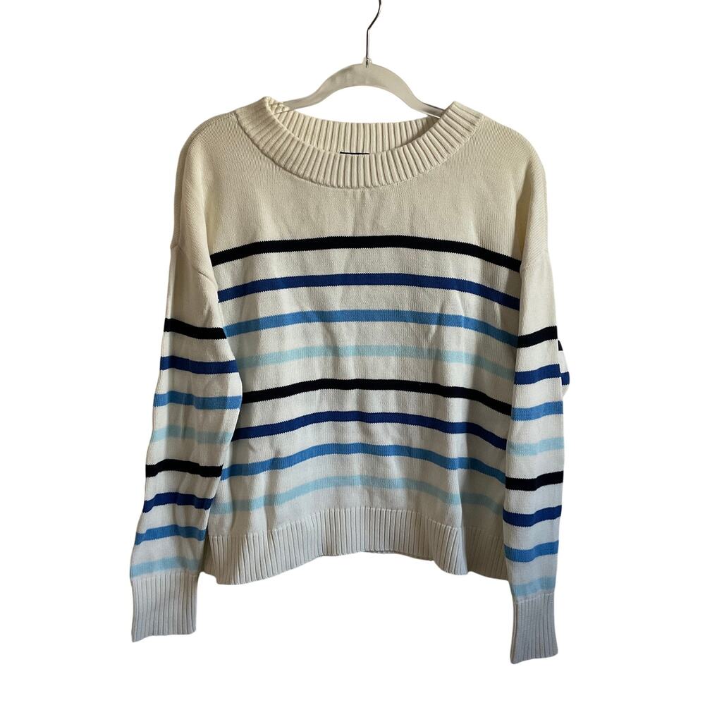 Talbots Large Pima Cotton Striped Boxy Fit Knit Sweater Semi Cropped‎ Winter